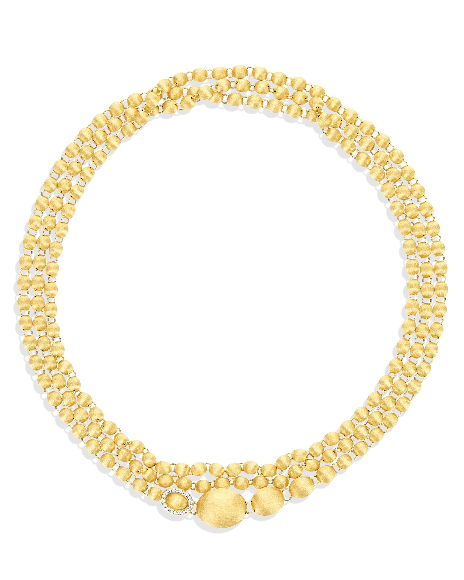 "Ivy" slanke, met de hand gegraveerde gouden boules en diamanten converteerbare statement ketting (groot)