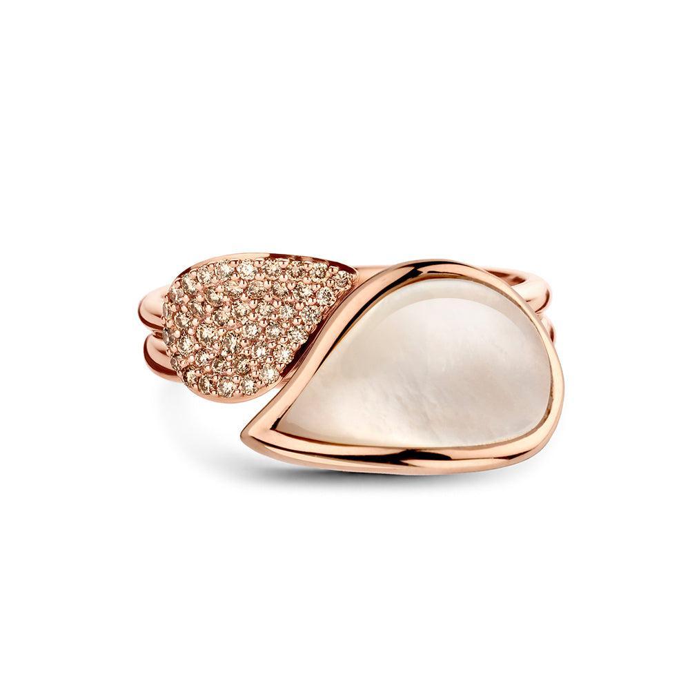 Bigli 20R142Rmpbi Mini Leaves collection - ring in pink gold with white mother of pearl - Brunott Juwelier