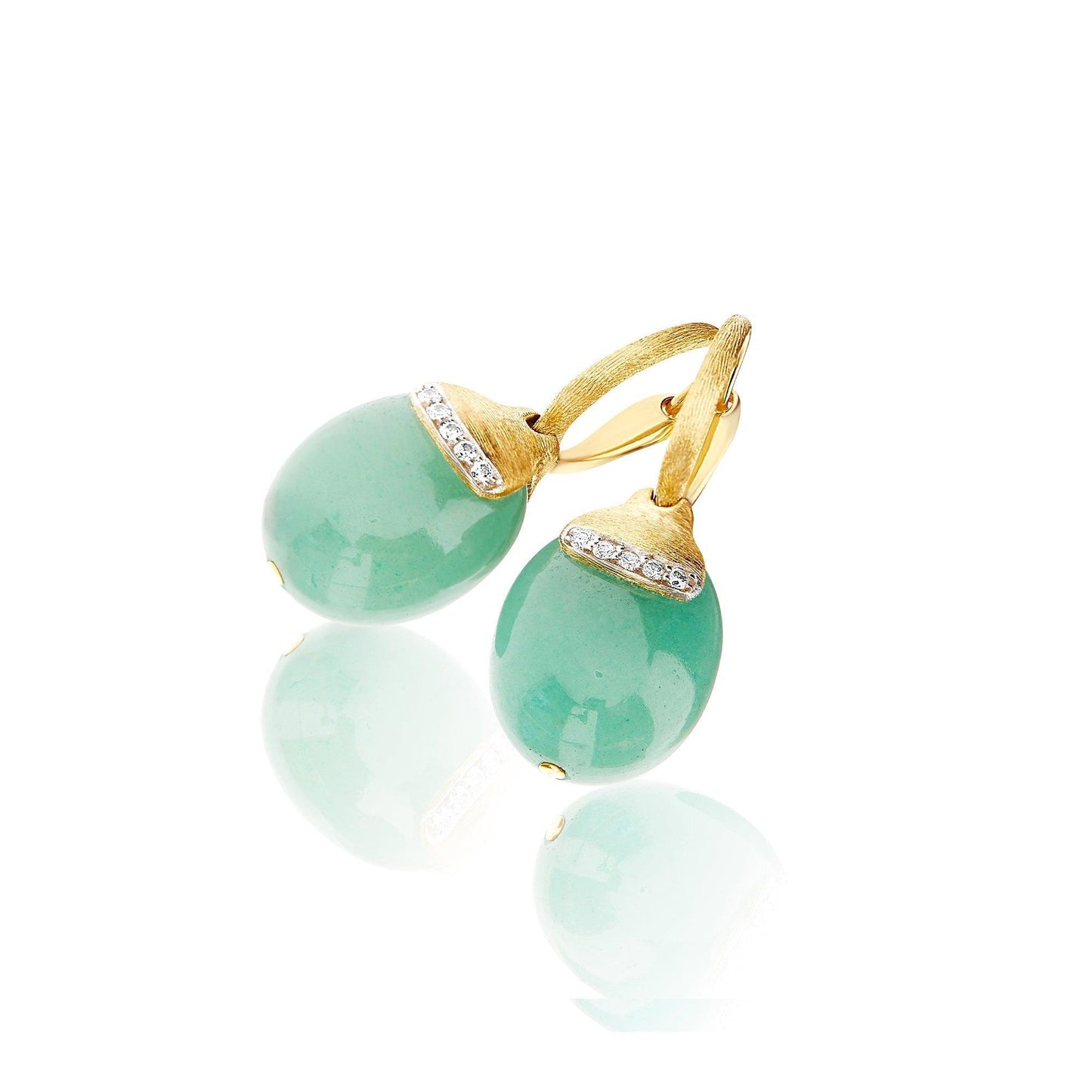 AMAZONIA "AMULETS" CILIEGINE GOLD AND GREEN AVENTURINE EARRINGS WITH DIAMONDS (LARGE)