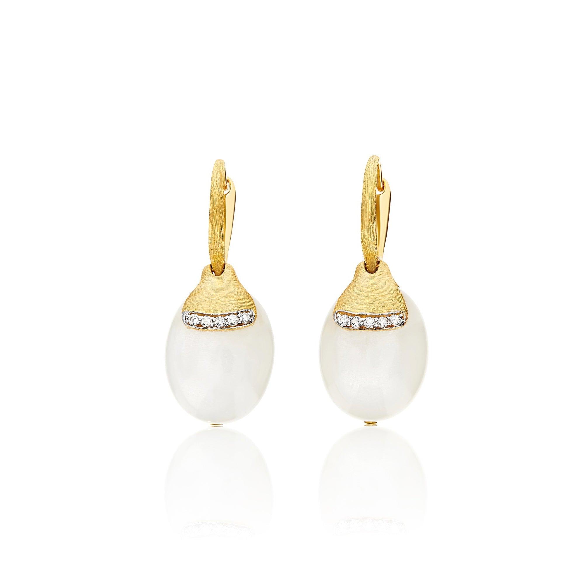 WHITE DESERT "AMULETS" CILIEGINE GOLD AND WHITE MOONSTONE EARRINGS WITH DIAMONDS (LARGE)